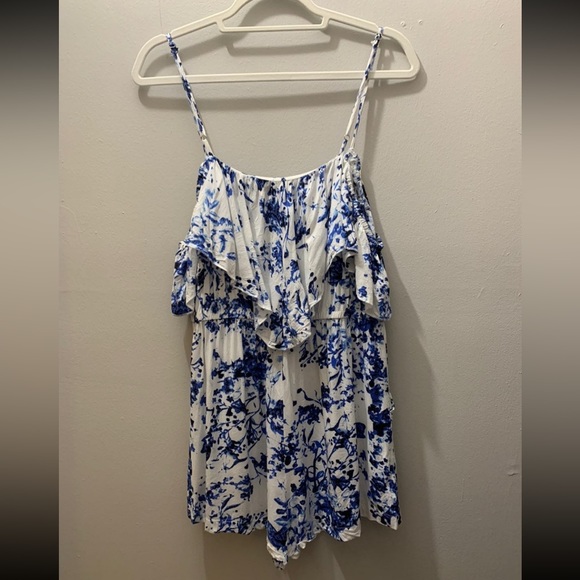 LF off the Shoulder Romper in Blue and White - Picture 2 of 3